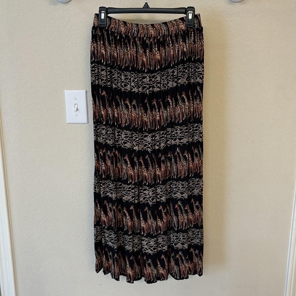 Vintage Stonebridge Giraffe Print Maxi Skirt Black Brown Gray - Size Medium - Picture 7 of 9